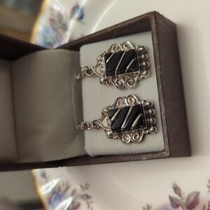 Elegant Vintage Black Onyx and Silver Earrings